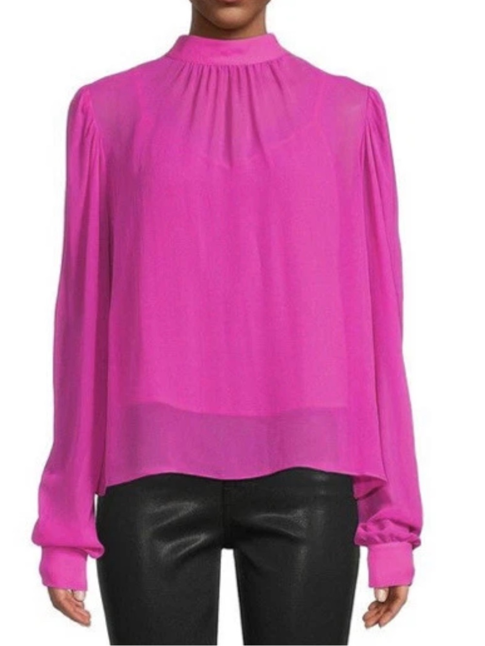 Generation Love Bright Fuchsia High-Neck Long-Sleeve Blouse size Small